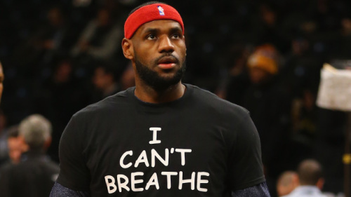 LeBron James #23 of the Cleveland Cavaliers wears an 'I Can't Breathe' shirt during warmups before his game against the Brooklyn Nets during their game at the Barclays Center (Photo by Al Bello/Getty Images)