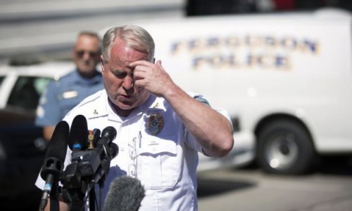 Police Chief Thomas Jackson speaks during a news conference at the police headquarters in Ferguson, Missouri in this August 13, 2014 file photo. REUTERS/Mario Anzuoni/Files