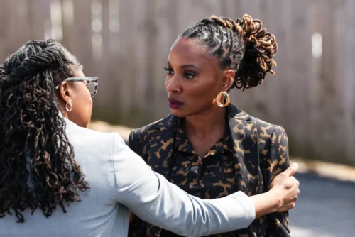 Anisa Nyell Johnson as Detective Shaker, left, and Shanola Hampton as Gabi Mosley in NBC's "Found." (Matt Miller / NBC)