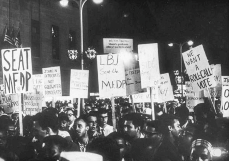 A nighttime rally outside the Atlantic City Convention Hall